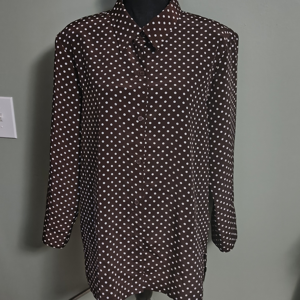 Susan Graver Black and White Polka Dot Blouse - Picture 4 of 9
